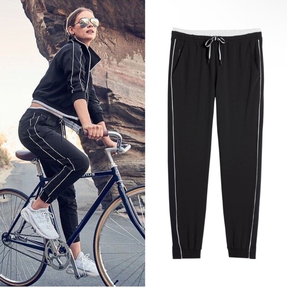 ATHLETA Colorblocked Brooklyn Jogger Pants Black White Stripe Size 2 Petite